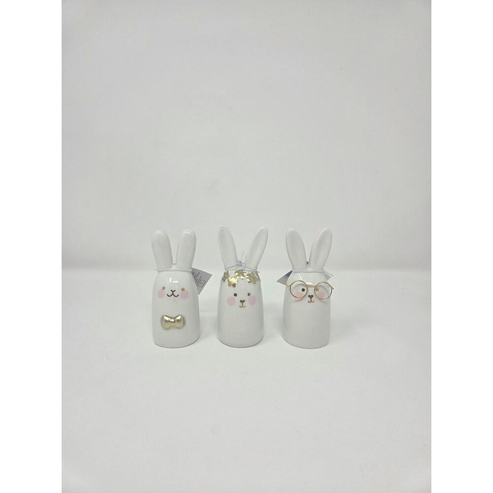 Ceramic Bunnies Glasses, Bow Tie, Star Crown Set of 3